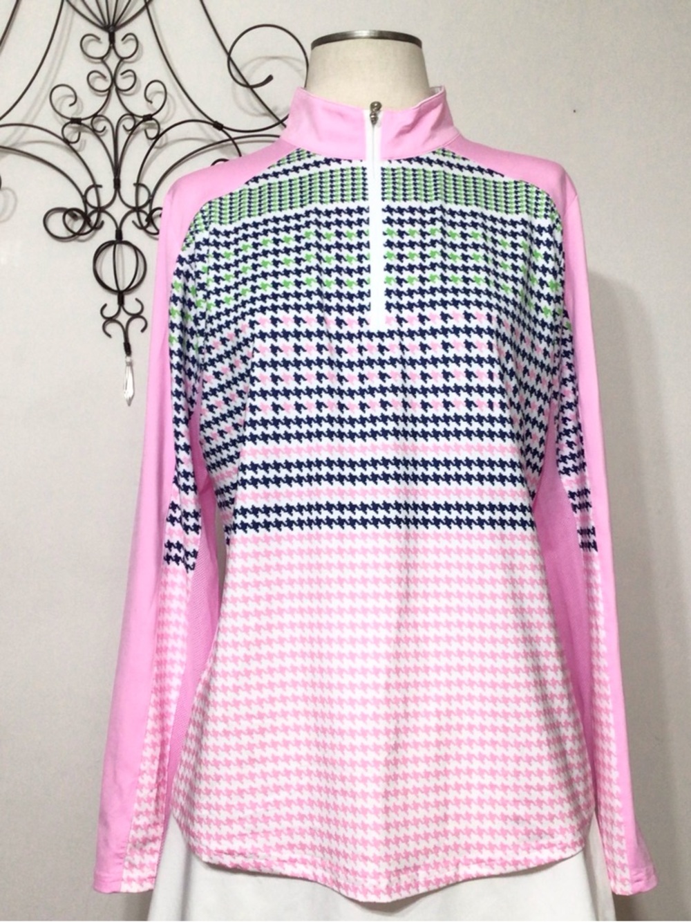 San Soleil Pink Houndstooth Quarter-Zip Golf Pullover